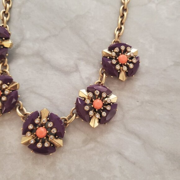 💜 J.Crew Retro Purple Rhinestone Crystal Cluster Burst Statement Necklace 💜 - Picture 6 of 13